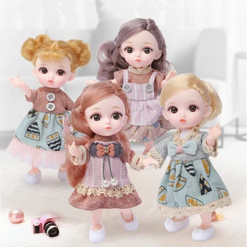 Jauna 16CM Bjd Lelles 12 Kustīgām Locītavām 1/12 DIY Meitenes Saģērbt 3D Acis Mini Rotaļlietas Lelle ar Apģērbu, Apavus Bērniem, Modes Dzimšanas dienas Dāvana