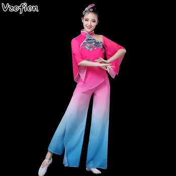 Ķīniešu Stilā Etniskā Jumta Deju Yangko Klasiskā Deju Tērpi Elegants Ventilators Deju Kostīmu Hanfu Apģērbu Skatuves Sniegumu