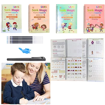 Montessori Izglītības 4Books/Komplekti Bērnu Copybook Atkārtoti Rokraksta Prakses Mācies angļu Magic Kancelejas preces Kaligrāfijas