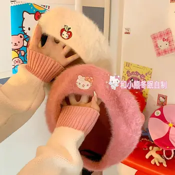 Kawaii Hello Kitty Multfilmas Izšuvumi Ūdeļu Ziemas Berete Sieviešu Anime Sanrioed Meitene Sirds Gudrs Plīša Ikdienas Visas Spēles Cepure