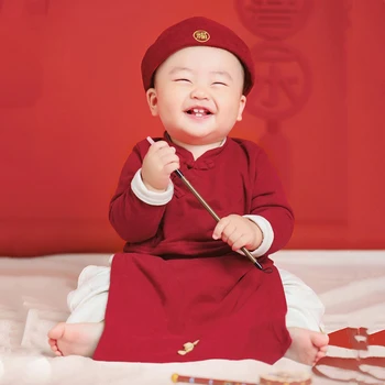 2022New Ķīnas Hanfu Bērnu Bērni Zēni Ķīniešu Jaunais Gads Apģērbs Sarkanā Tradicionālo Apģērbu Kung Fu Kokvilnas Dzimšanas dienas Dāvana