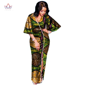 Bintarealwax Vasaras Modes Āfrikas Kleitas Sievietēm Dashiki Plus Lieluma Āfrikas Drēbes Vestidos Dziļu V-veida Kakla Puse Kleita WY2578